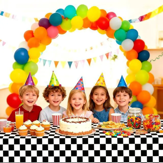 Alt view image 4 of 7 - 2 Pack Black and White Checkered Tablecloth Disposable Rectangle Tablecloth 54 x 108 Inch, Plastic Table Covers for Birthday Wedding Banquet Picnic Holiday Party Decorations