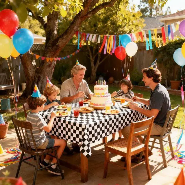 Alt view image 7 of 7 - 2 Pack Black and White Checkered Tablecloth Disposable Rectangle Tablecloth 54 x 108 Inch, Plastic Table Covers for Birthday Wedding Banquet Picnic Holiday Party Decorations