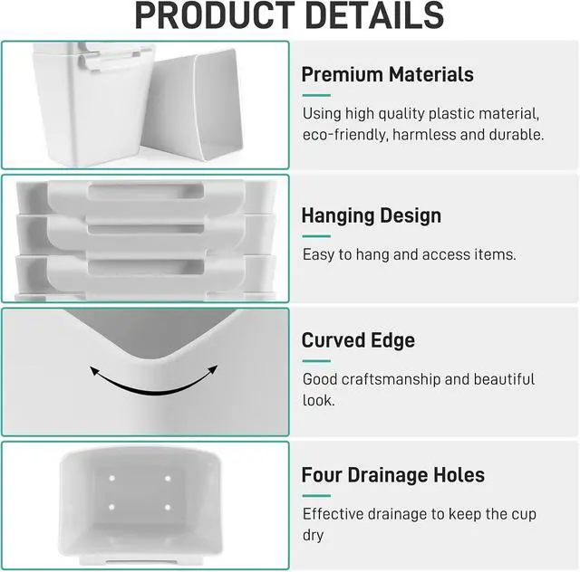 Alt view image 2 of 7 - 5 Pack Hanging Cup Holders, Multipurpose Rolling Cart Accessories Utility Cart Accessories For Art Craft Supplies, Space Saving Hanging Storage Basket Pencil Holder Makeup Organizers (White)