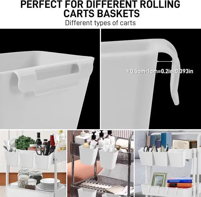 Alt view image 5 of 7 - 5 Pack Hanging Cup Holders, Multipurpose Rolling Cart Accessories Utility Cart Accessories For Art Craft Supplies, Space Saving Hanging Storage Basket Pencil Holder Makeup Organizers (White)