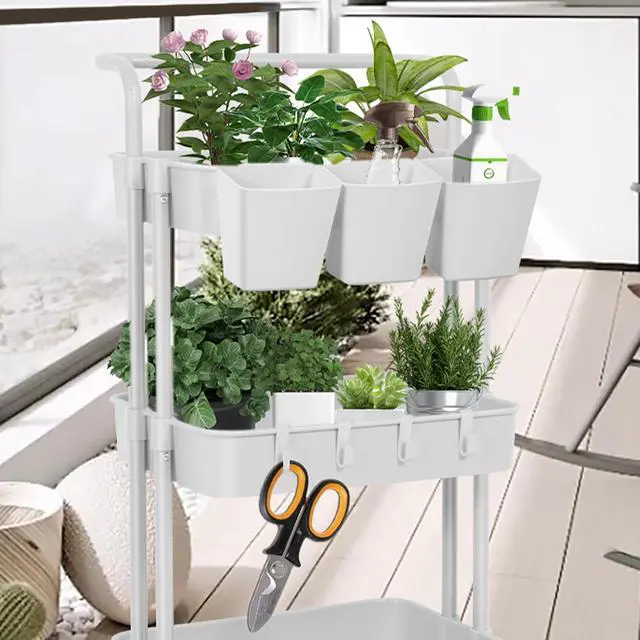 Alt view image 6 of 7 - 5 Pack Hanging Cup Holders, Multipurpose Rolling Cart Accessories Utility Cart Accessories For Art Craft Supplies, Space Saving Hanging Storage Basket Pencil Holder Makeup Organizers (White)