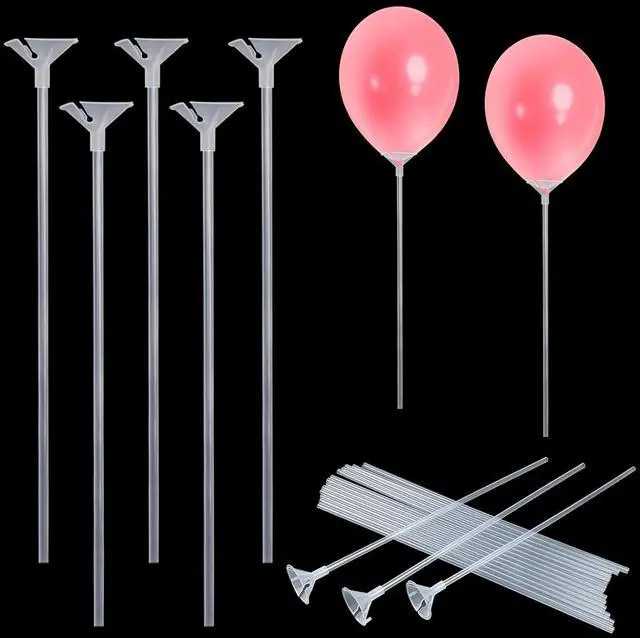 Main image of 28 Pack Plastic Balloon Sticks with Cups, Clear Reusable Balloon Holders