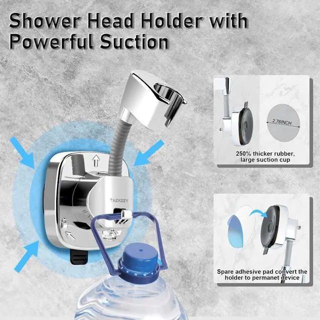 Alt view image 3 of 7 - 360° Swivel Head Suction Cup Shower Head Holder for Handheld Shower, Silver
