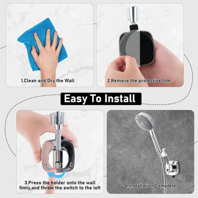 Alt view image 7 of 7 - 360° Swivel Head Suction Cup Shower Head Holder for Handheld Shower, Silver