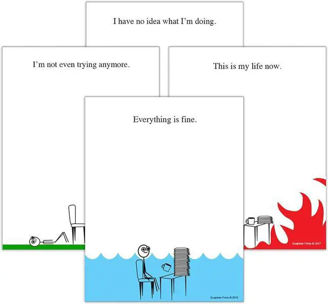 Main image of Funny Notepads (4-Pack) Office & Work From Home Gag Gift for Coworkers or Friends Sarcastic Desk Memo Pads Everything Is Fine, This Is My Life Now, I Have No Idea What Im Doing, Im Not Even Tr