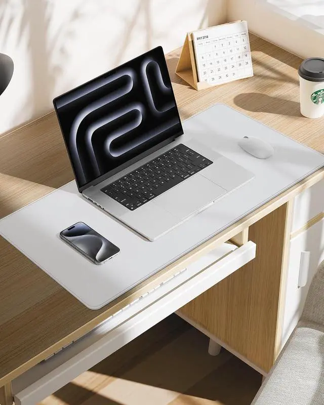 Alt view image 6 of 7 - Desk Pad Mat 23.6"x13.7" - Waterproof Mouse Pad & Desk Protector, Non-Slip PU Leather for Gaming Keyboard/Mouse, Stitched Edge XL Office Desk Pad with Ergonomic Support(White)