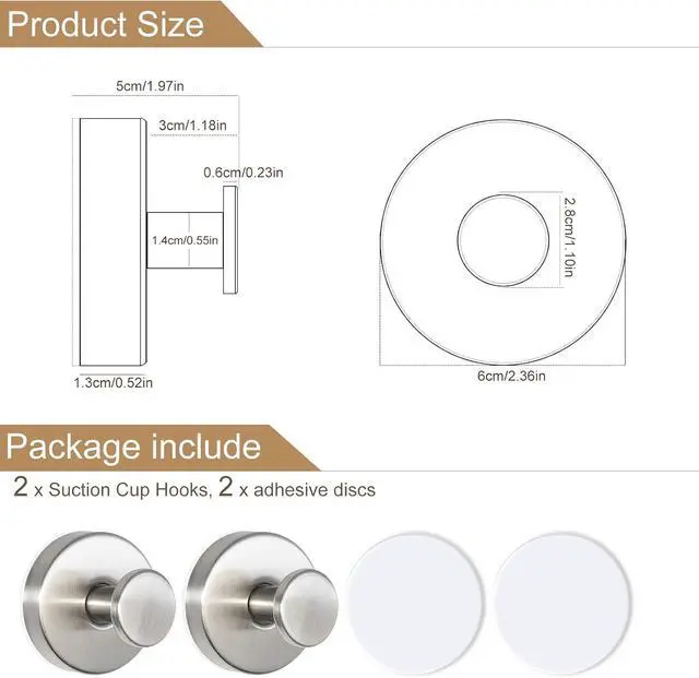 Alt view image 2 of 7 - Suction Cup Hooks for Shower, Nickel Wreath Hangers for Front Door Glass Window Bathroom Kitchen Wall, Removable Towel Holder Bath Robe Loofah Coat Hooks No Damage for Hanging, 2 Pack