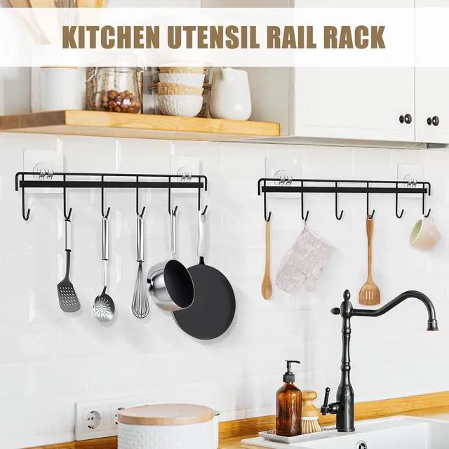 Alt view image 2 of 7 - Kitchen Utensil Hanger, Adhesive Utensil Holder, Black, 2 Pcs