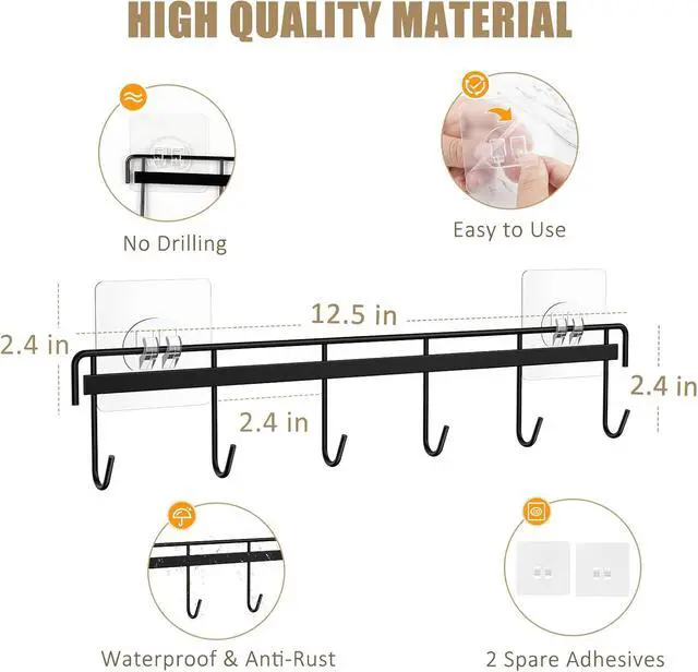 Alt view image 3 of 7 - Kitchen Utensil Hanger, Adhesive Utensil Holder, Black, 2 Pcs