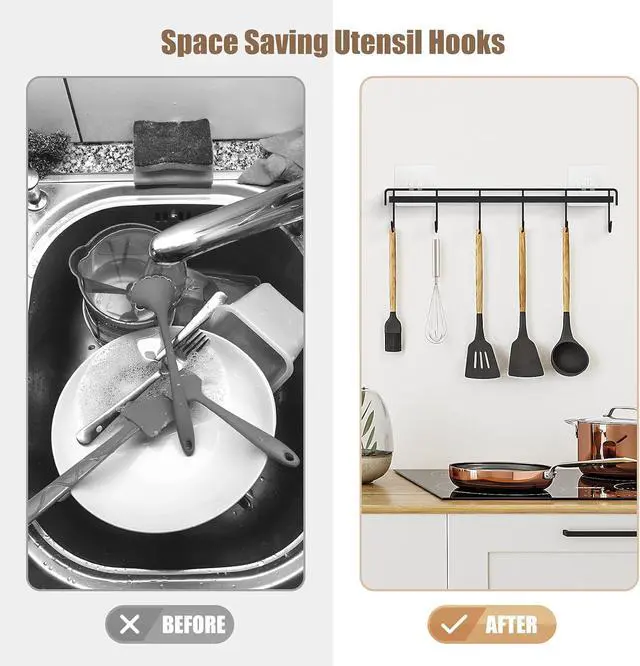 Alt view image 4 of 7 - Kitchen Utensil Hanger, Adhesive Utensil Holder, Black, 2 Pcs