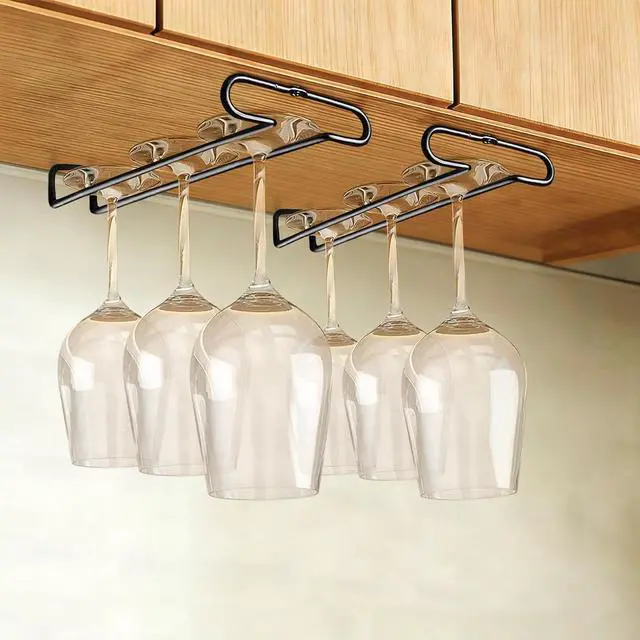 Main image of 10 Inch Under Cabinet Wine Glass Rack Stemware Holder Glass Storage Hanger Organizer for Kitchen and Bar Set of 2 (Black)