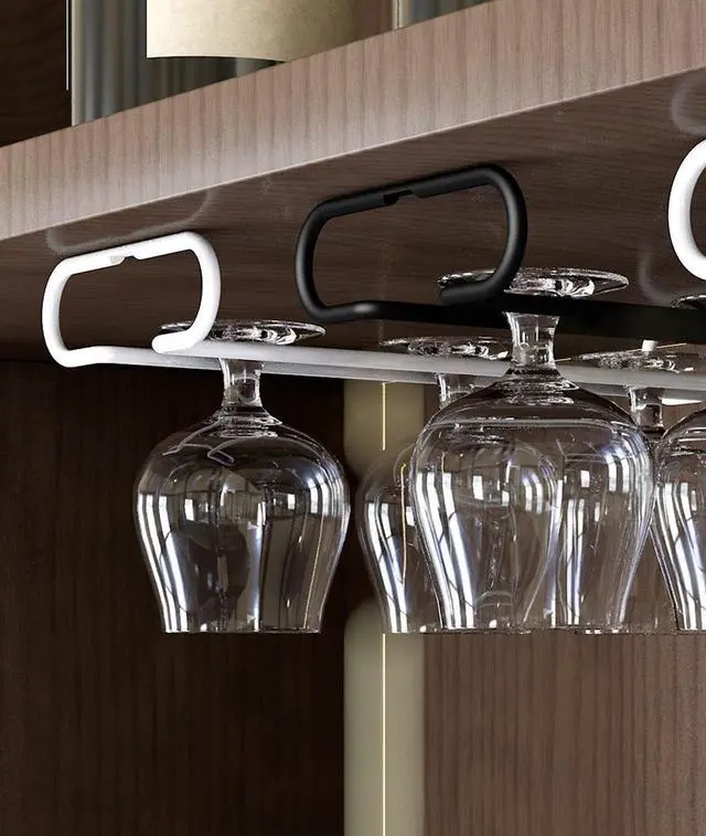 Alt view image 5 of 7 - 10 Inch Under Cabinet Wine Glass Rack Stemware Holder Glass Storage Hanger Organizer for Kitchen and Bar Set of 2 (Black)