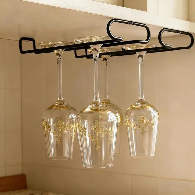 Alt view image 6 of 7 - 10 Inch Under Cabinet Wine Glass Rack Stemware Holder Glass Storage Hanger Organizer for Kitchen and Bar Set of 2 (Black)