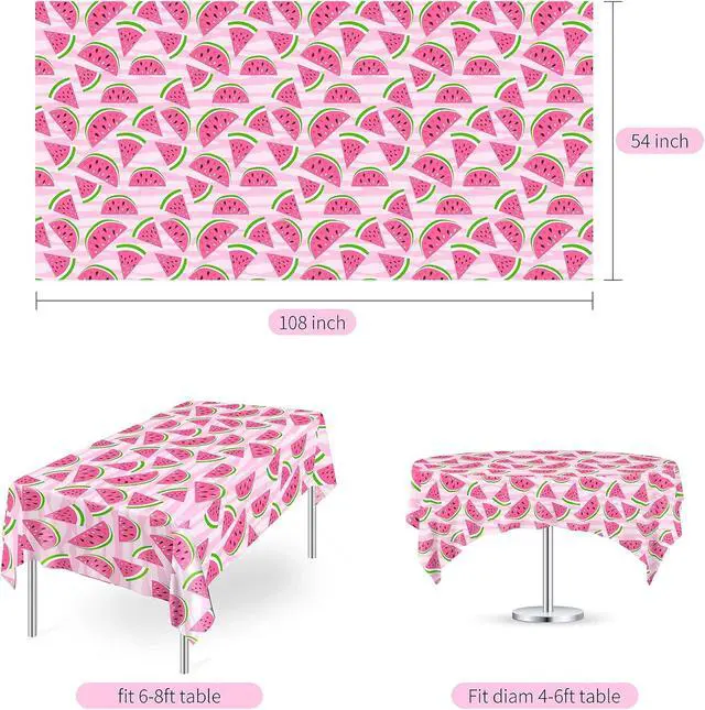 Alt view image 2 of 7 - 2 Pieces Watermelon Tablecloth 54 x 108 Inches Tablecover Pink Watermelon Disposable Tablecloth Suitable for Indoor or Outdoor Use Party Supplies