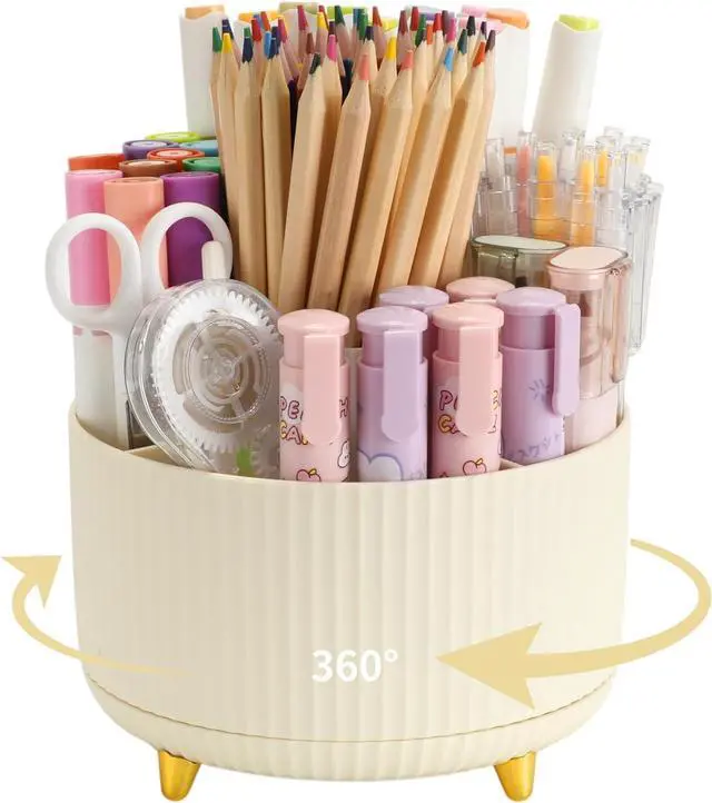 Main image of 360°Rotating Pen&Pencil Holder For Desk With 5Slots Cute Office