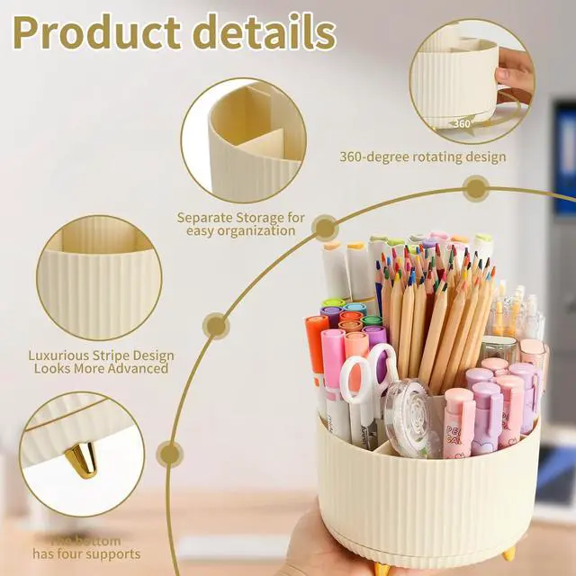 Alt view image 4 of 6 - 360°Rotating Pen&Pencil Holder For Desk With 5Slots Cute Office