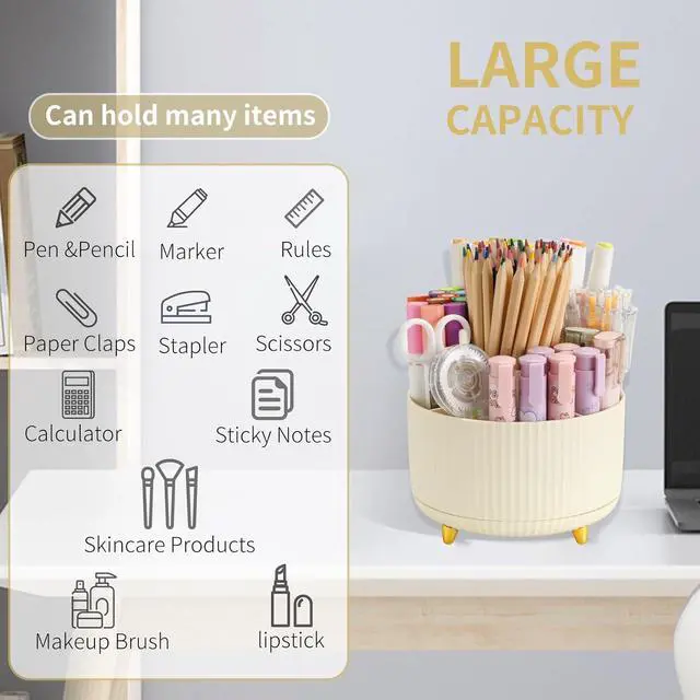 Alt view image 5 of 6 - 360°Rotating Pen&Pencil Holder For Desk With 5Slots Cute Office