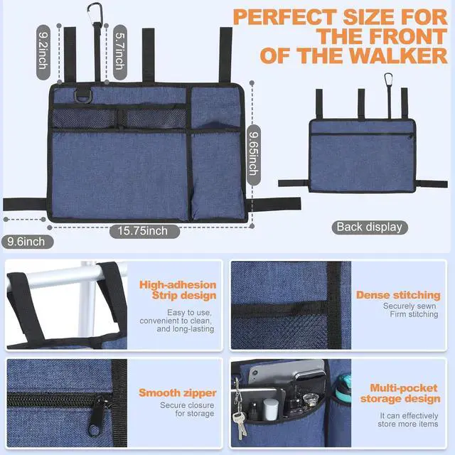 Alt view image 3 of 7 - Premium Walker Bags for Folding Walkers Accessories with Cup Holder