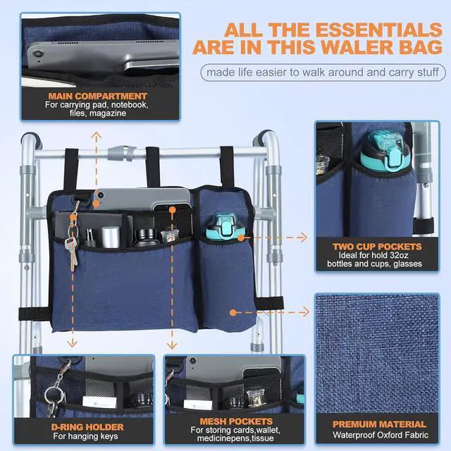 Alt view image 2 of 7 - Premium Walker Bags for Folding Walkers Accessories with Cup Holder