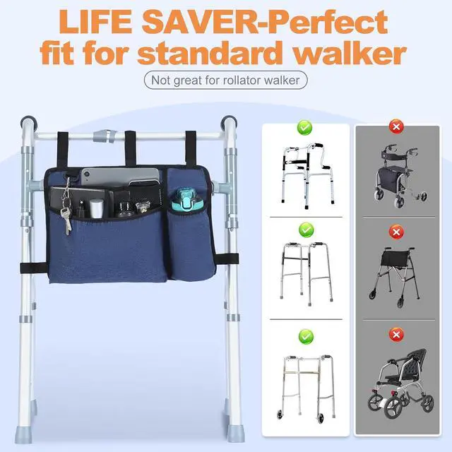 Alt view image 6 of 7 - Premium Walker Bags for Folding Walkers Accessories with Cup Holder