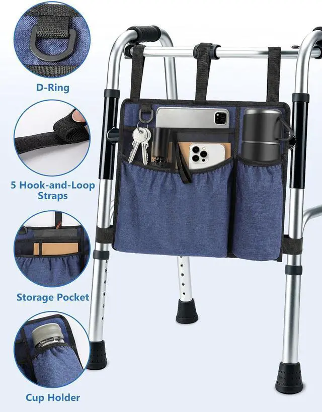 Alt view image 4 of 7 - Walker Bag with Cup Holder for Folding Walker, Waterproof Pouch for Walker