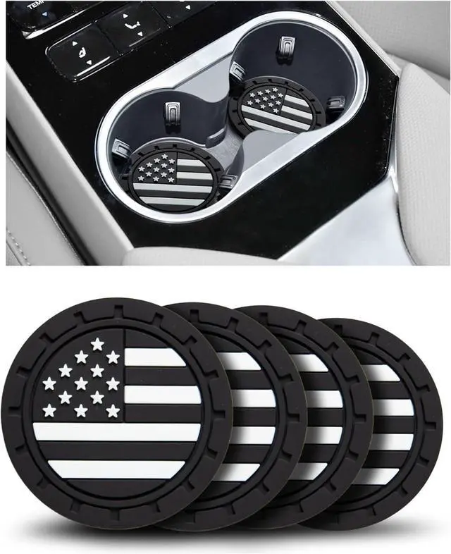 Main image of Car Cup Holder Coasters 4 Pack - American Flag 2.75 Inch Anti Slip Shockproof Drink Mat - Vehicle Interior Decor Accessories Black