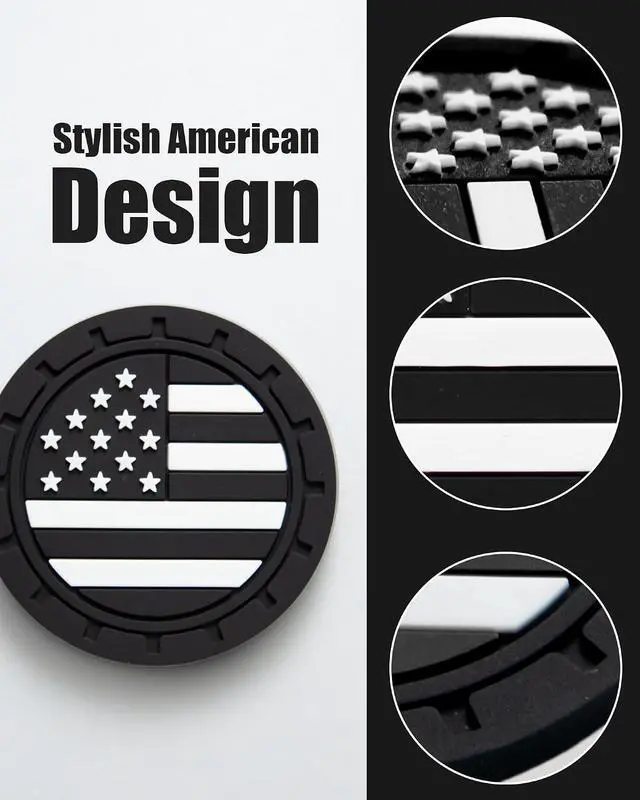 Alt view image 3 of 6 - Car Cup Holder Coasters 4 Pack - American Flag 2.75 Inch Anti Slip Shockproof Drink Mat - Vehicle Interior Decor Accessories Black