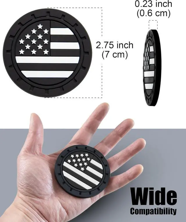 Alt view image 4 of 6 - Car Cup Holder Coasters 4 Pack - American Flag 2.75 Inch Anti Slip Shockproof Drink Mat - Vehicle Interior Decor Accessories Black
