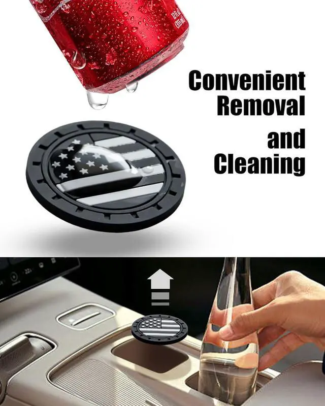 Alt view image 5 of 6 - Car Cup Holder Coasters 4 Pack - American Flag 2.75 Inch Anti Slip Shockproof Drink Mat - Vehicle Interior Decor Accessories Black