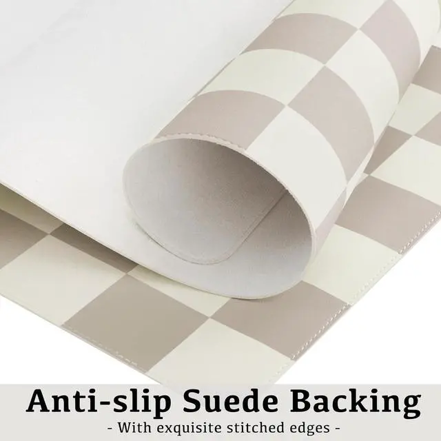 Alt view image 6 of 7 - Checkered Desk Mat, Large Cute Aesthetic Retro PU Leather Computer Laptop Desk Mat, Non-Slip Waterproof Mouse Keyboard Pad, Desk Writing Mat for Work/Home (Khaki, 23.6" x 13.7")