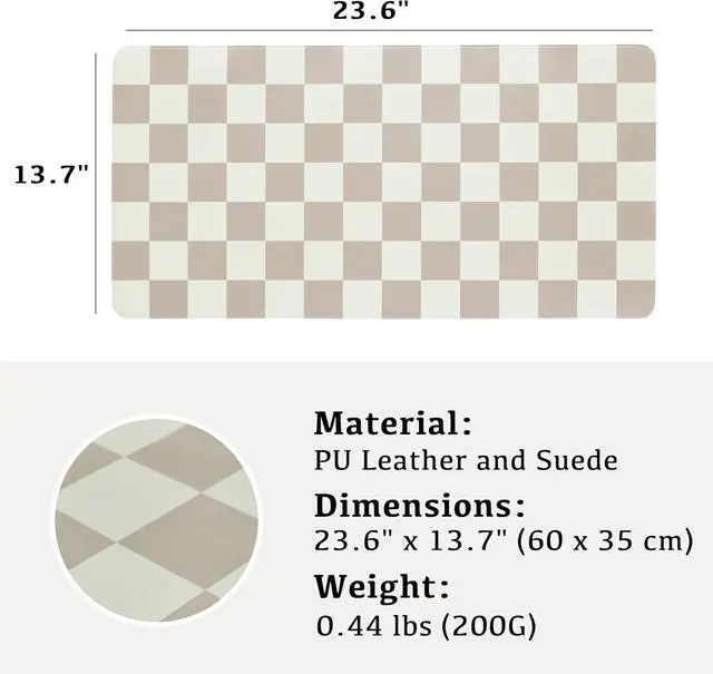 Alt view image 7 of 7 - Checkered Desk Mat, Large Cute Aesthetic Retro PU Leather Computer Laptop Desk Mat, Non-Slip Waterproof Mouse Keyboard Pad, Desk Writing Mat for Work/Home (Khaki, 23.6" x 13.7")