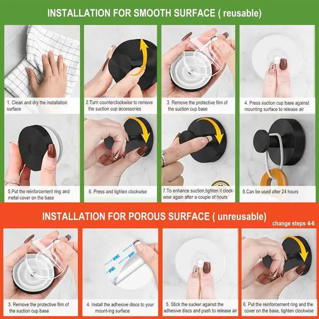 Alt view image 6 of 7 - Suction Cup Hooks for Shower, Nickel Wreath Hangers for Front Door Glass Window Bathroom Kitchen Wall, Removable Towel Holder Bath Robe Loofah Coat Hooks No Damage for Hanging, 2 Pack