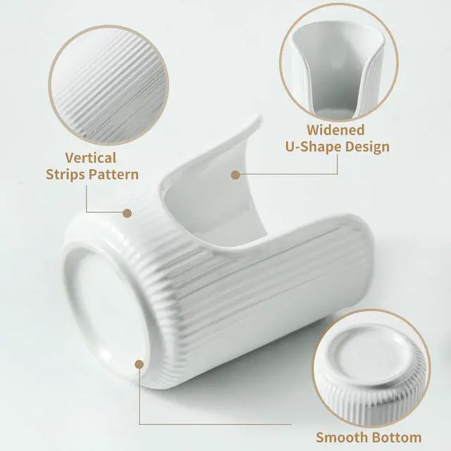 Alt view image 3 of 7 - Ceramic Bathroom Cup Dispenser with Stylish Vertical Stripes - Disposable Mouthwash Cup Holder Holds 3-4oz Paper Cups for Rinsing Cups on Bathroom Vanity Countertops (White)