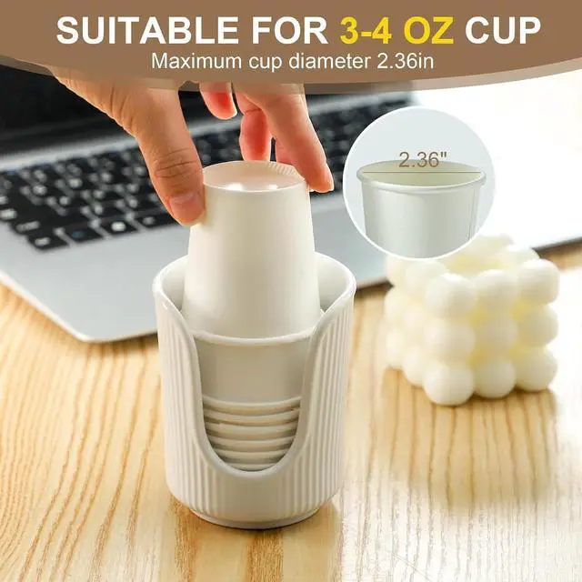 Alt view image 4 of 7 - Ceramic Bathroom Cup Dispenser with Stylish Vertical Stripes - Disposable Mouthwash Cup Holder Holds 3-4oz Paper Cups for Rinsing Cups on Bathroom Vanity Countertops (White)