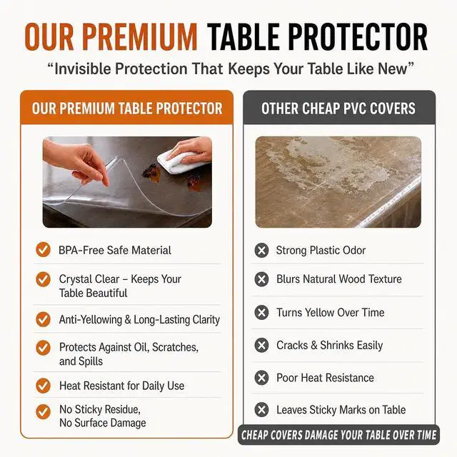 Alt view image 2 of 7 - Clear Table Cover Protector 24x14'', Waterproof 1.5mm PVC Pad Tablecloth