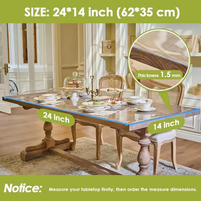 Alt view image 5 of 7 - Clear Table Cover Protector 24x14'', Waterproof 1.5mm PVC Pad Tablecloth