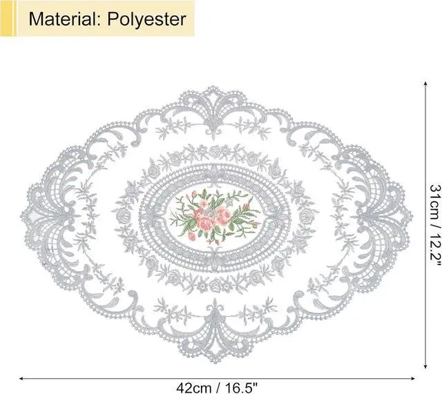 Alt view image 2 of 7 - Placemat 12x16in Oval Lace Embroidered Retro Blue Gray
