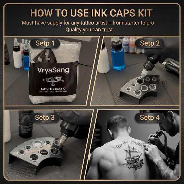 Alt view image 6 of 7 - 302Pcs Tattoo Ink Caps Kit Tattoo Ink Cups Holder Tattoo Supplies