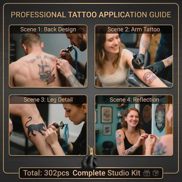 Alt view image 7 of 7 - 302Pcs Tattoo Ink Caps Kit Tattoo Ink Cups Holder Tattoo Supplies