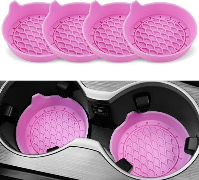 Main image of Car Cup Holder Coaster, Silicone Cup Holder Insert, Universal Non-Slip Cup Holders, Car Accessories Interior for Women and Man 4 Pack Pink