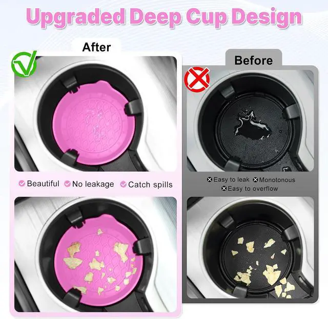 Alt view image 2 of 6 - Car Cup Holder Coaster, Silicone Cup Holder Insert, Universal Non-Slip Cup Holders, Car Accessories Interior for Women and Man 4 Pack Pink