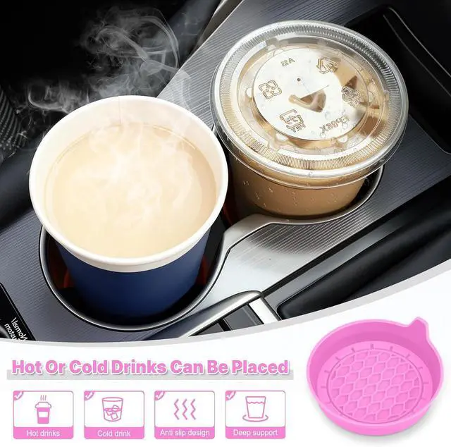 Alt view image 3 of 6 - Car Cup Holder Coaster, Silicone Cup Holder Insert, Universal Non-Slip Cup Holders, Car Accessories Interior for Women and Man 4 Pack Pink