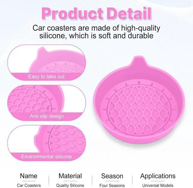 Alt view image 4 of 6 - Car Cup Holder Coaster, Silicone Cup Holder Insert, Universal Non-Slip Cup Holders, Car Accessories Interior for Women and Man 4 Pack Pink