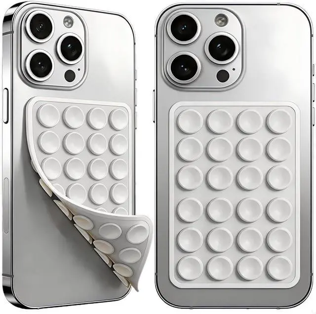 Main image of White Octobudyy 2PCS Silicone Phone Sticky Grip,Hands-Free Sticky Cell Phone Grip, Suction Phone Case Mount for iPhone and Android, Mobile Fidget Mirror Holder for Selfies and Videos