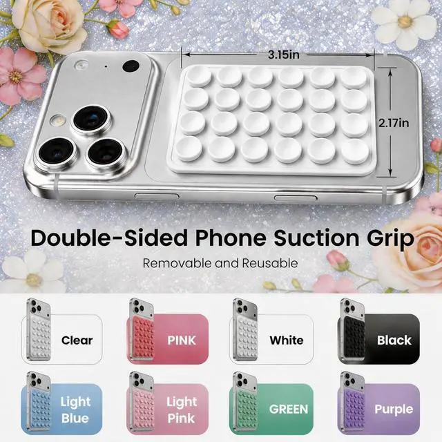 Alt view image 2 of 7 - White Octobudyy 2PCS Silicone Phone Sticky Grip,Hands-Free Sticky Cell Phone Grip, Suction Phone Case Mount for iPhone and Android, Mobile Fidget Mirror Holder for Selfies and Videos