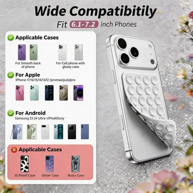 Alt view image 3 of 7 - White Octobudyy 2PCS Silicone Phone Sticky Grip,Hands-Free Sticky Cell Phone Grip, Suction Phone Case Mount for iPhone and Android, Mobile Fidget Mirror Holder for Selfies and Videos