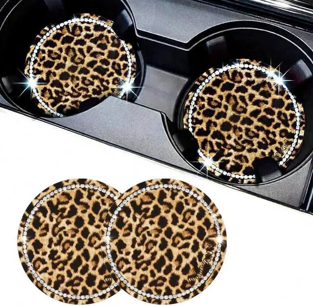 Main image of Car Cup Holder Coaster, 2PCS Silicone Car Cup Holder Insert Leopard Print, 2.75" Universal Non-Slip Cup Holders, Interior Car Accessories for Women and Man (Leopard)