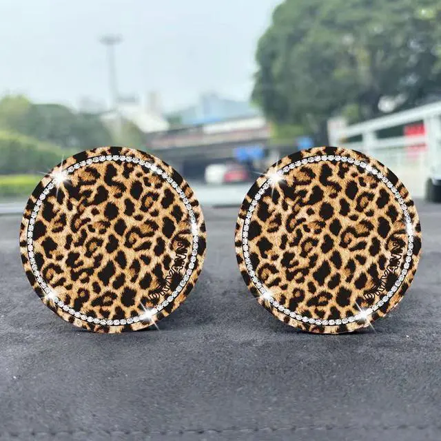 Alt view image 3 of 5 - Car Cup Holder Coaster, 2PCS Silicone Car Cup Holder Insert Leopard Print, 2.75" Universal Non-Slip Cup Holders, Interior Car Accessories for Women and Man (Leopard)