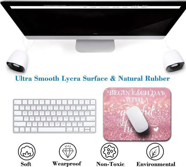 Alt view image 6 of 6 - Begin Each Day with A Grateful Heart Quote Mouse Pad, Pink Glitter Desk Mat