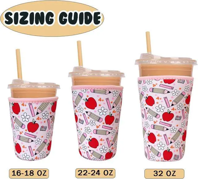 Alt view image 5 of 7 - Reusable Insulated Neoprene Iced Coffee Cup Sleeve, Durable Drink Sleeve for Cold Beverages, Beverage Holder for Iced Coffee, Teacher Treasure